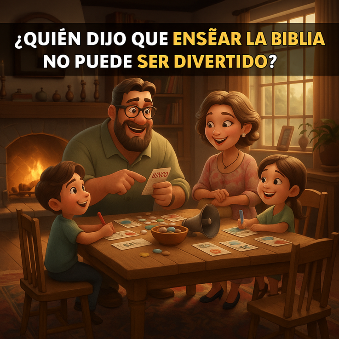 Familia jugando y aprendiendo la Biblia