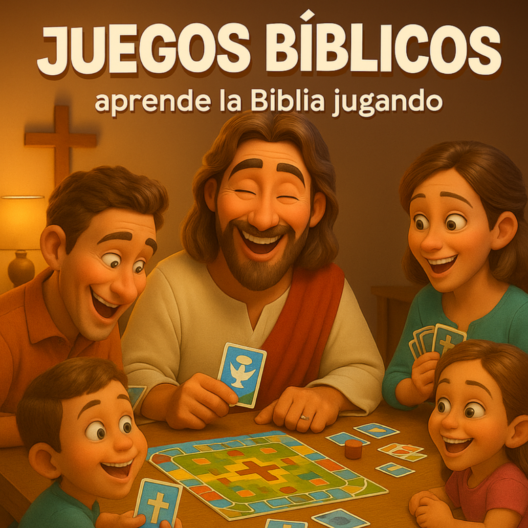 Familia jugando juegos bíblicos